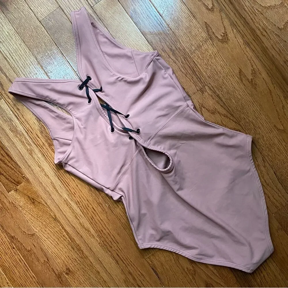 Industry $120 One Piece Lace Up Pink Womens Swimsuit IWO417 sz Small EUC